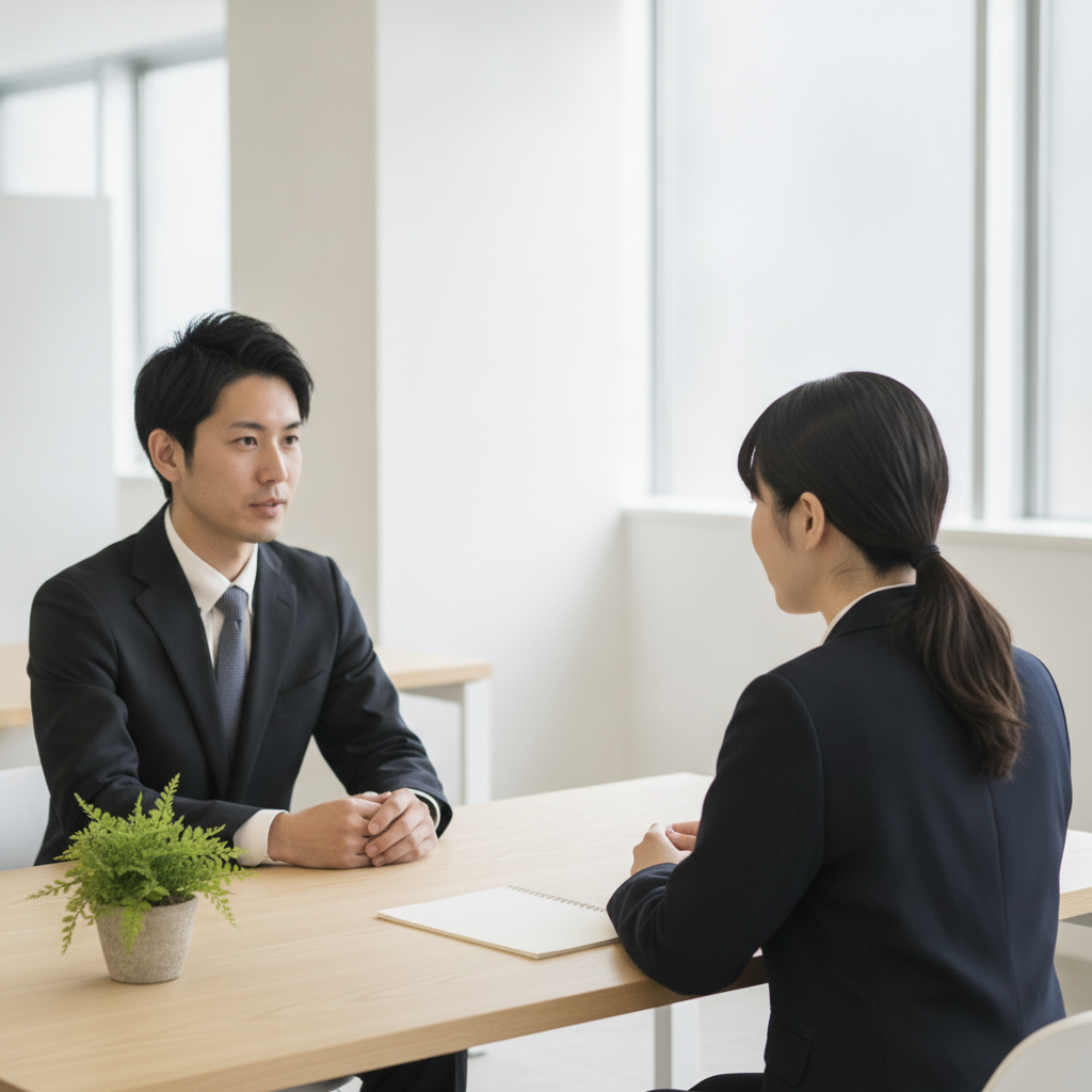 行政書士が相談者に遺産分割協議書の案文を示しながら説明している場面